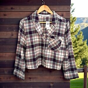 Abercrombie & Fitch Soft Cozy Relaxed Fit Flannel Button Down Pajama Top NWT